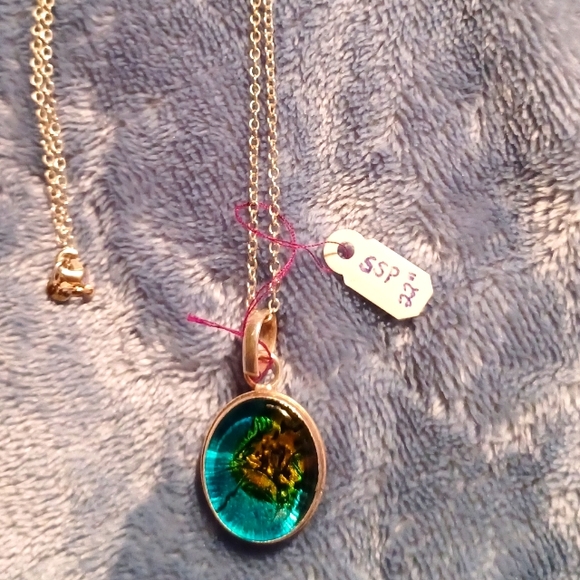 Dichroic Glass SS pendant & Chain - Picture 2 of 3